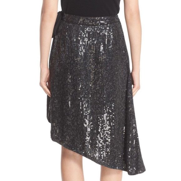 DVF New Sequin Silk Wrap Skirt Black πHPπ - Picture 8 of 15